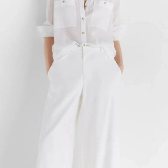 🥝HOST PICK🥝 Club Monaco Off White Wide Leg Trousers Pants Linen Blend Size M - Picture 3 of 14